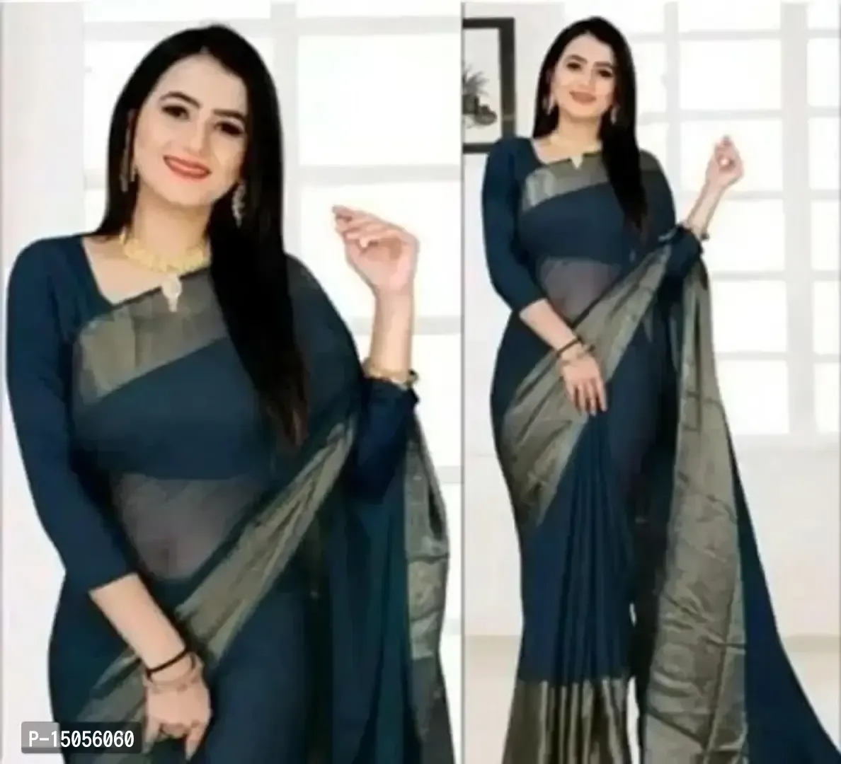 Chiffon jari border saree with blouse piece