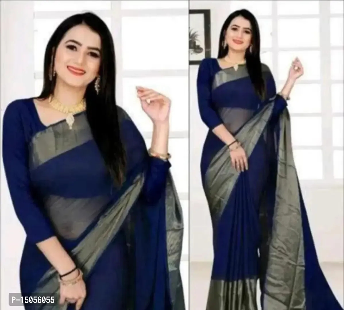 Chiffon jari border saree with blouse piece.