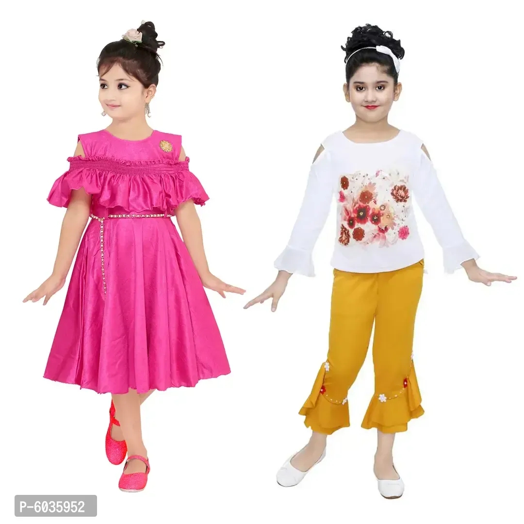 Cotton blended dress with short & bottom pack of 2